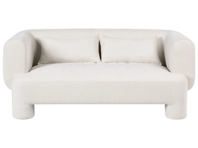 3 Seater Sofa White Fabric Upholstery Plush Texture Cylindrical Legs Organic Style Beliani