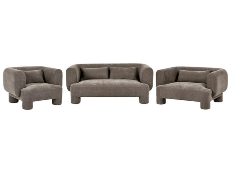 Living Room Set Brown Fabric Soft Curved 3 Seater Sofa Loveseat Armchair Retro Minimalist Beliani