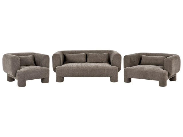 Living Room Set Brown Fabric Soft Curved 3 Seater Sofa Loveseat Armchair Retro Minimalist Beliani