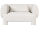 2 Seater Sofa White Fabric Upholstery Plush Texture Cylindrical Legs Organic Style Beliani