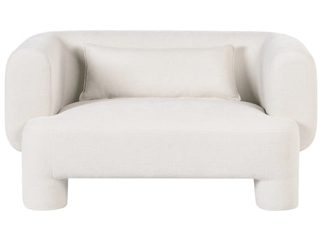 2 Seater Sofa White Fabric Upholstery Plush Texture Cylindrical Legs Organic Style Beliani