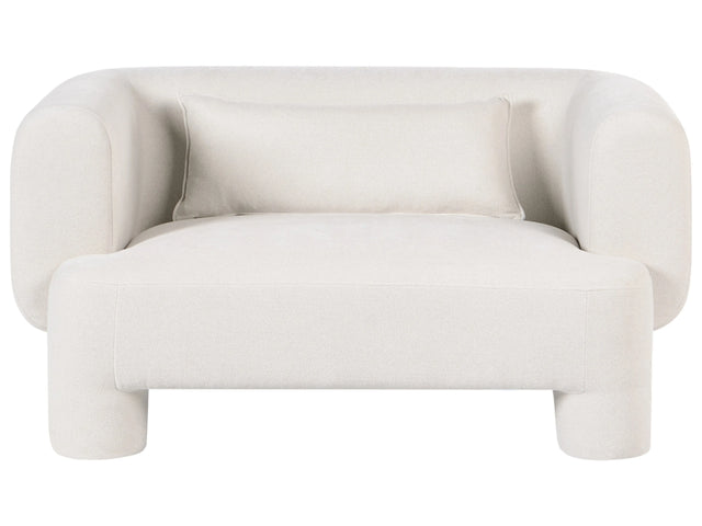 2 Seater Sofa White Fabric Upholstery Plush Texture Cylindrical Legs Organic Style Beliani