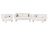 Living Room Set White Fabric Soft Curved 3 Seater Sofa Loveseat Armchair Retro Minimalist Beliani