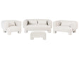 Living Room Set White Fabric Soft Curved 3 Seater Sofa Loveseat Armchair Ottoman Retro Minimalist Beliani