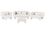 Living Room Set White Fabric Soft Curved 3 Seater Sofa Loveseat Armchair Ottoman Retro Minimalist Beliani