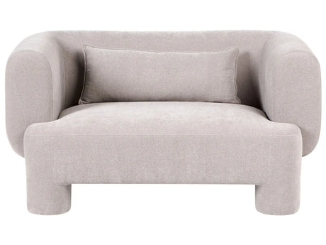 2 Seater Sofa Dark Beige Fabric Upholstery Plush Texture Cylindrical Legs Organic Style Beliani