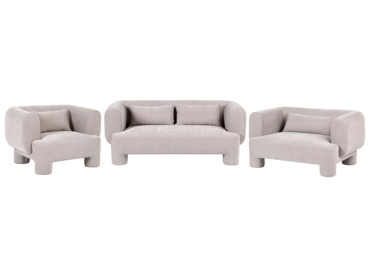 Living Room Set  Dark Beige Fabric Soft Curved 3 Seater Sofa Loveseat Armchair Retro Minimalist Beliani
