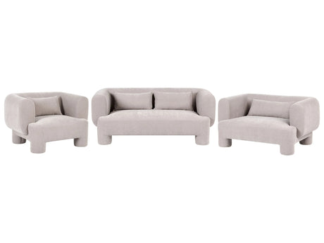 Living Room Set  Dark Beige Fabric Soft Curved 3 Seater Sofa Loveseat Armchair Retro Minimalist Beliani