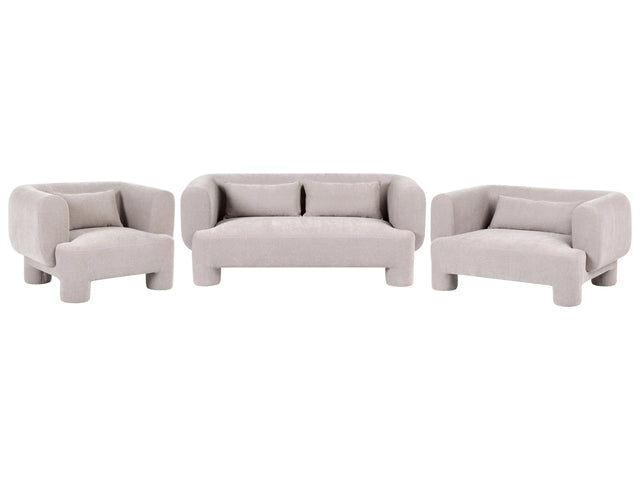 Living Room Set  Dark Beige Fabric Soft Curved 3 Seater Sofa Loveseat Armchair Retro Minimalist Beliani