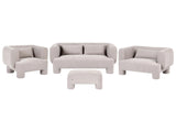 Living Room Set Dark Beige Fabric Soft Curved 3 Seater Sofa Loveseat Armchair Ottoman Retro Minimalist Beliani