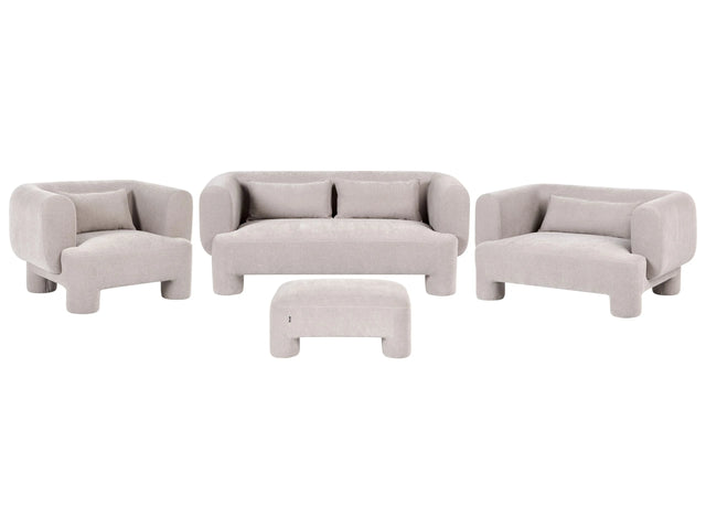 Living Room Set Dark Beige Fabric Soft Curved 3 Seater Sofa Loveseat Armchair Ottoman Retro Minimalist Beliani