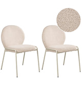Set of 2 Dining Room Chairs Light Beige Boucle Upholstery Base Iron Frame Retro Design Beliani