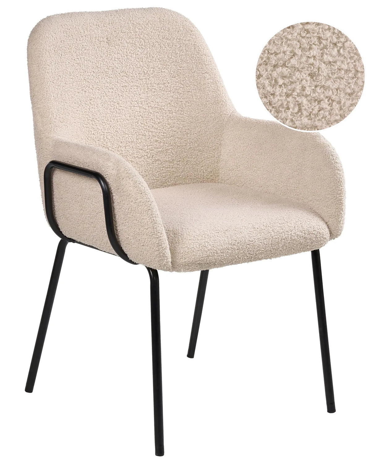 Dining Room Chair Light Beige Boucle Upholstery Black Base Iron Frame Retro Design Beliani