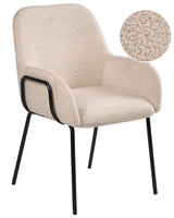Dining Room Chair Light Beige Boucle Upholstery Black Base Iron Frame Retro Design Beliani