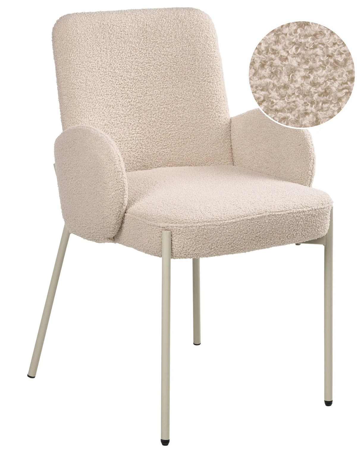 Dining Room Chair Light Beige Boucle Upholstery Light Base Iron Frame Retro Design Beliani