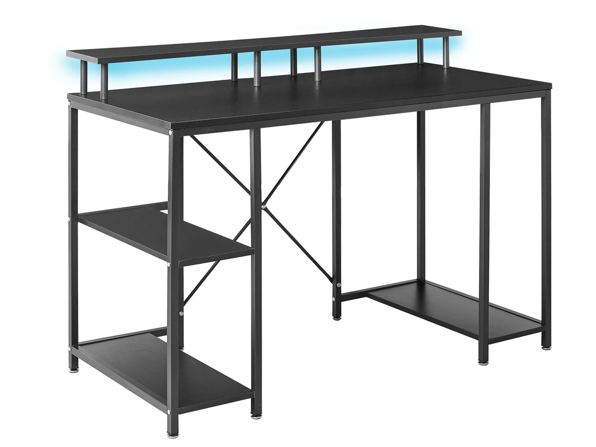 Gaming Desk Black MDF Tabletop Powder Coated Iron Legs and Frame LED 3 Shelves Add Storage Space Modern Beliani