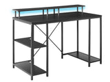 Gaming Desk Black MDF Tabletop Powder Coated Iron Legs and Frame LED 3 Shelves Add Storage Space Modern Beliani