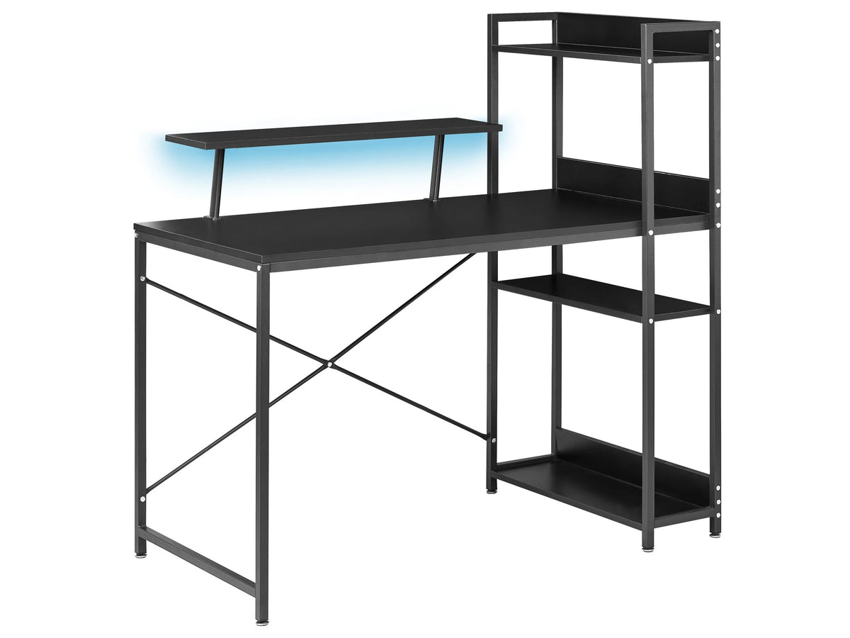 LED Gaming Desk Black MDF Tabletop Iron Legs Frame Powder Coated 5 Shelves Monitor Stand Modern Beliani