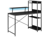 LED Gaming Desk Black MDF Tabletop Iron Legs Frame Powder Coated 5 Shelves Monitor Stand Modern Beliani