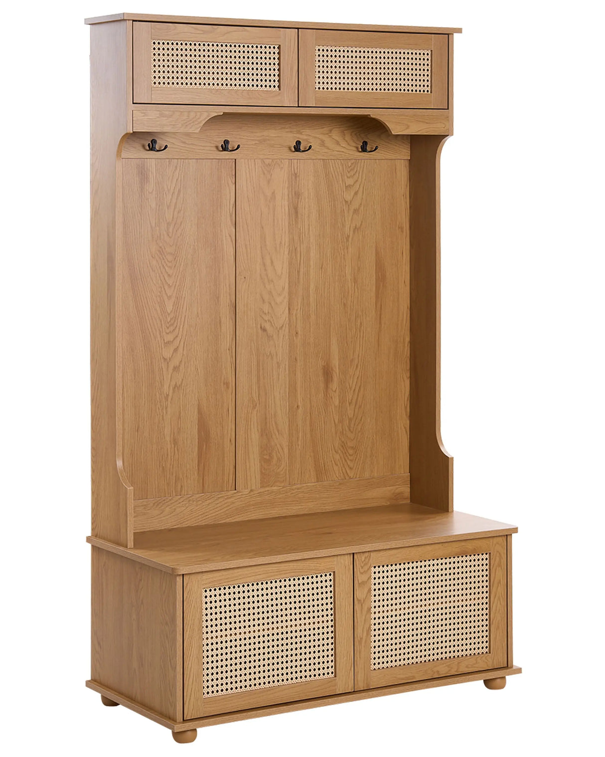 Shoe Storage with Coat Rack Light Brown MDF 6 Shoe Compartments 4 Hooks Beliani