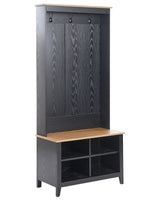 Shoe Storage with Coat Rack Black and Light Brown MDF 4 Shoe Compartments 3 Hooks Beliani