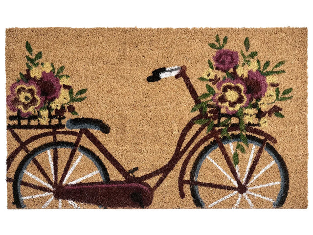 Doormat Natural Coir with Anti-Slip PVC Bottom 45 x 75 cm Decoration Bike Pattern Beliani