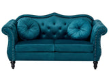 Sofa Teal Velvet 2 Seater Nailhead Trim Button Tufted Throw Pillows Rolled Arms Glam Beliani