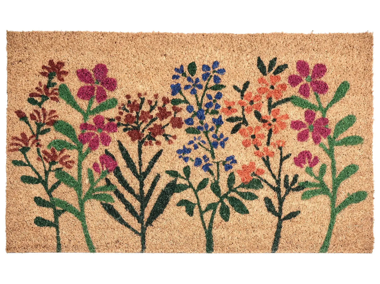 Doormat Natural Coir with Anti-Slip PVC Bottom 50 x 80 cm Decoration Flower Pattern Beliani