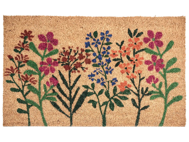 Doormat Natural Coir with Anti-Slip PVC Bottom 50 x 80 cm Decoration Flower Pattern Beliani
