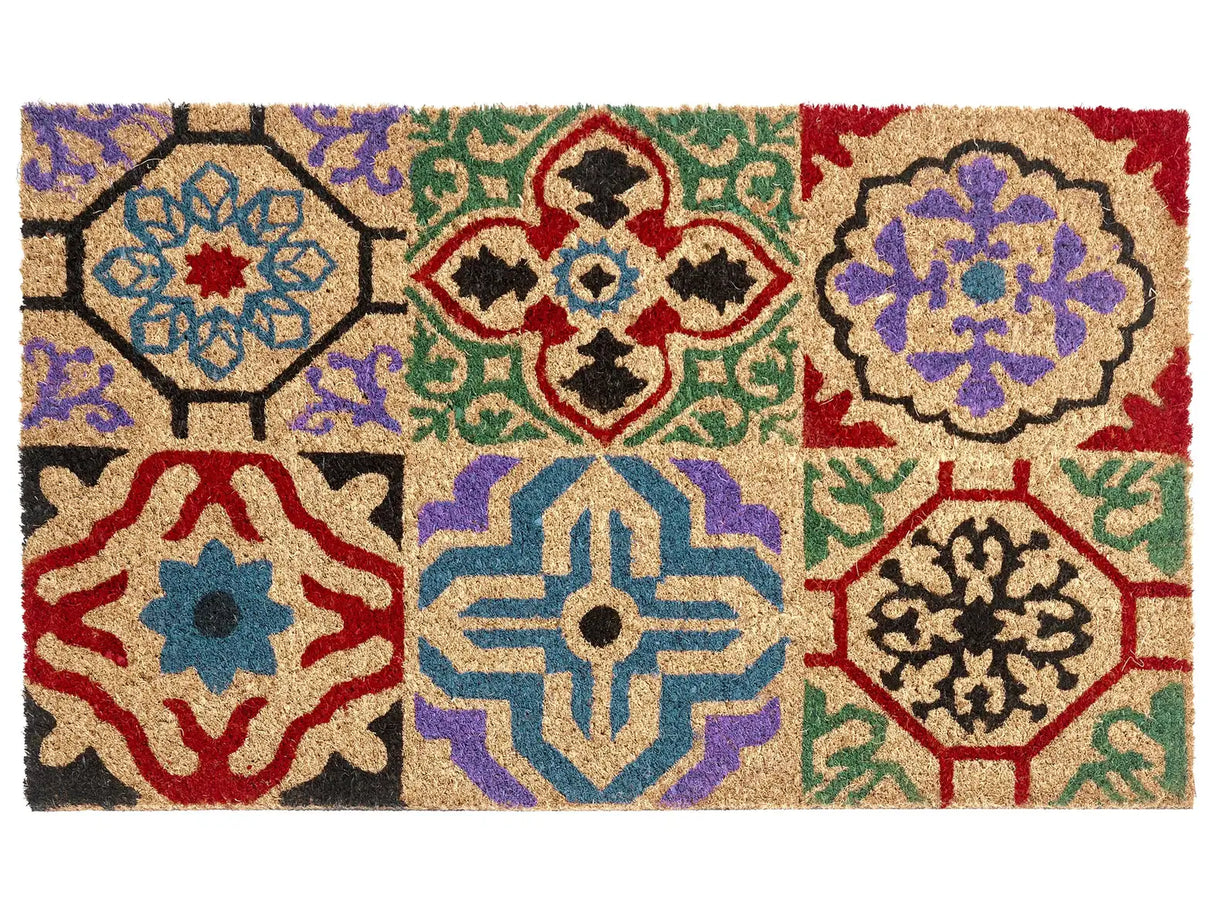Doormat Natural Coir with Anti-Slip PVC Bottom 40 x 60 cm Decoration Multicolour Abstract Pattern Beliani