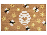 Doormat Natural Coir with Anti-Slip PVC Bottom 50 x 80 cm Decoration Bees and Flowers Pattern Beliani