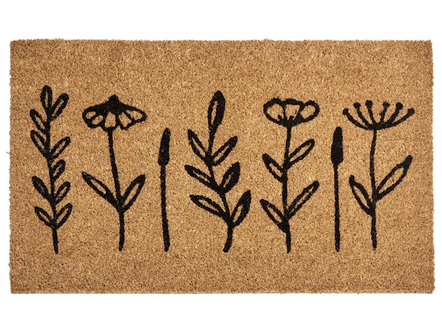Doormat Natural Coir with Anti-Slip PVC Bottom 40 x 60 cm Decoration Flowers Pattern Beliani
