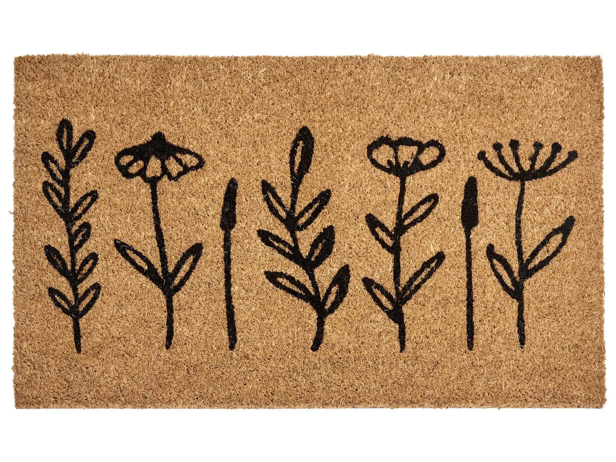 Doormat Natural Coir with Anti-Slip PVC Bottom 50 x 80 cm Decoration Flowers Pattern Beliani