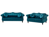 Living Room Set Teal Velvet 2 Seater 3 Seater Nailhead Trim Button Tufted Throw Pillows Rolled Arms Glam Beliani