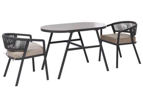 Garden Bistro Set Grey Steel Frame Synthetic Weave Style Chairs with Oval Table Beliani
