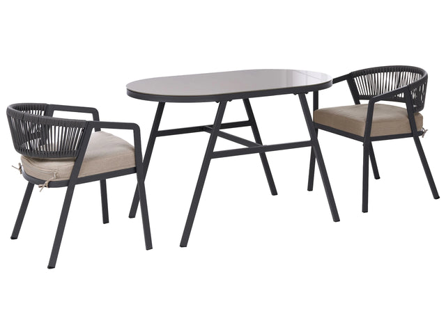 Garden Bistro Set Grey Steel Frame Synthetic Weave Style Chairs with Oval Table Beliani