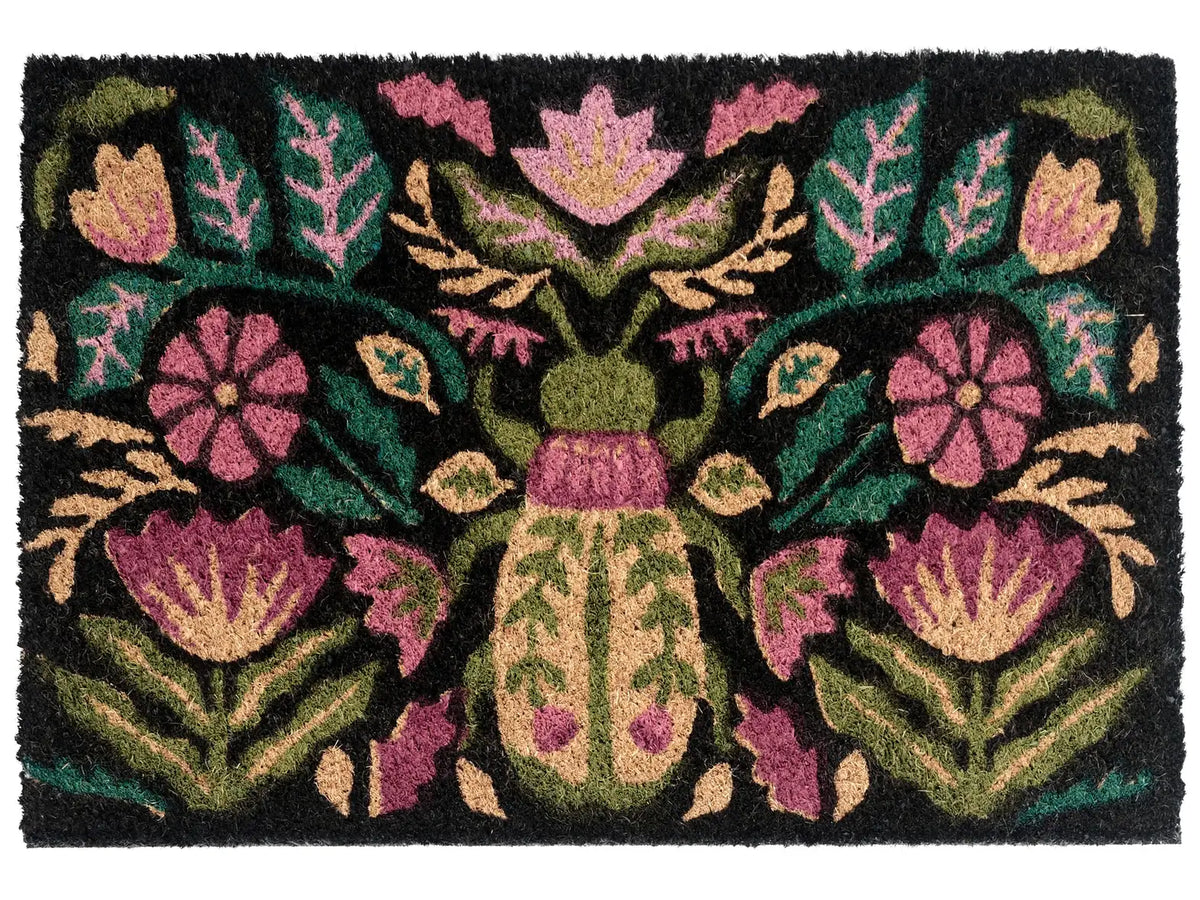 Doormat Multicolour Natural Coir PVC Backing Anti-Slip 40 x 60 cm Floral Motif Modern Indoor Outdoor Decoration Beliani