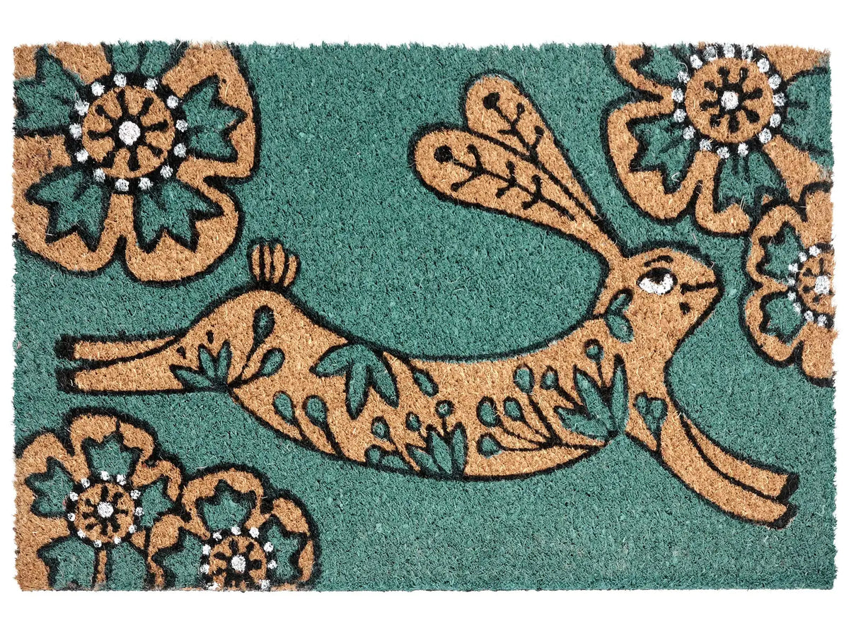 Doormat Teal Natural Coir PVC Backing Anti-Slip 50 x 80 cm Rabbit Motif Modern Indoor Outdoor Decoration Beliani