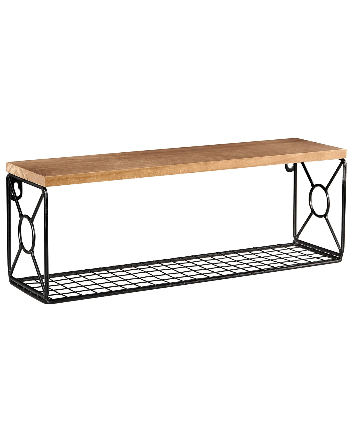 Wall Shelf Black Iron Wall Mounted Fir Wood Storage Space Bathroom Rack for Essentials and Towels Beliani