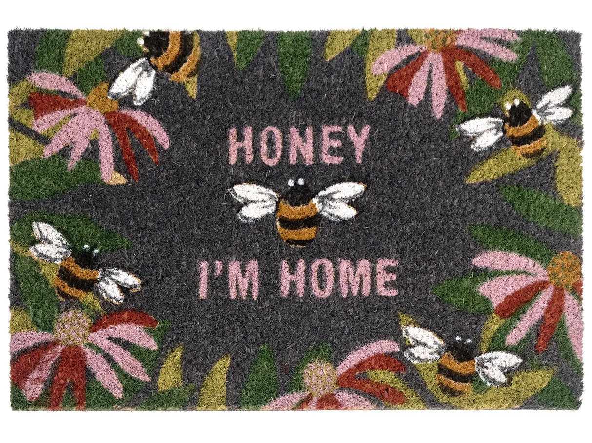 Doormat Multicolour Natural Coir PVC Backing Anti-Slip 40 x 60 cm Bee Motif Modern Indoor Outdoor Decoration Beliani