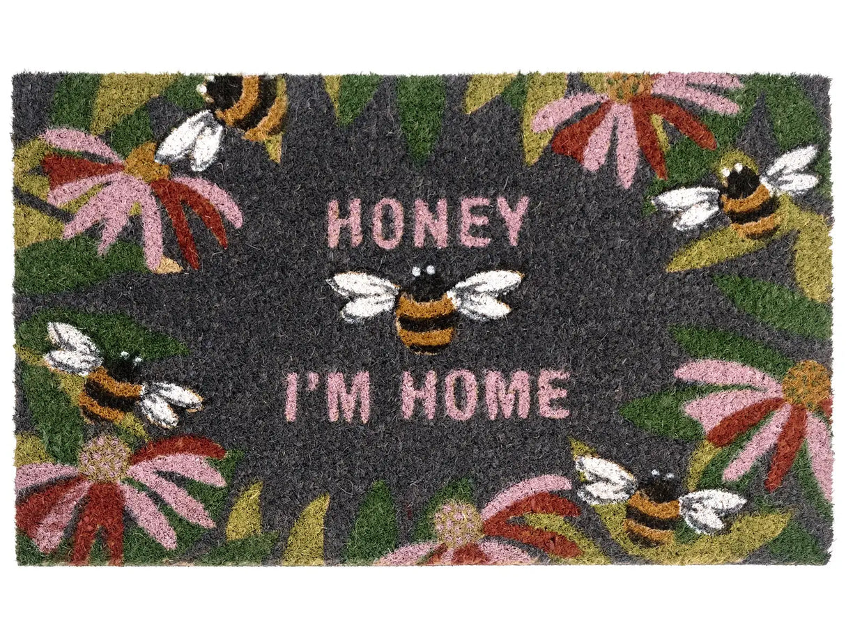 Doormat Multicolour Natural Coir PVC Backing Anti-Slip 45 x 75 cm Bee Motif Modern Indoor Outdoor Decoration Beliani