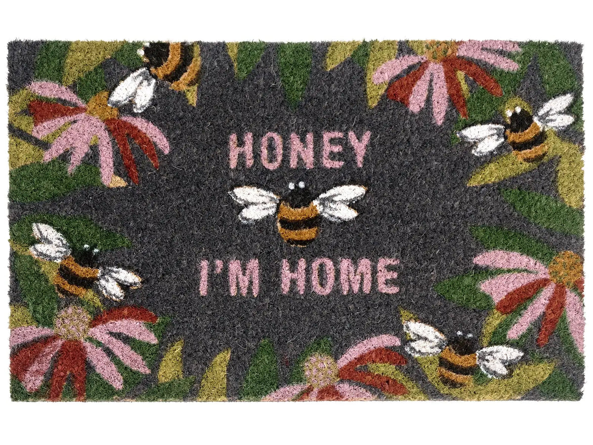 Doormat Multicolour Natural Coir PVC Backing Anti-Slip 50 x 80 cm Bee Motif Modern Indoor Outdoor Decoration Beliani