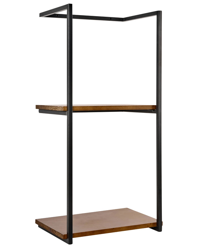 Wall 2-Tier Shelf Black Iron Fir Wood Storage Space Rack for Bathroom Essentials and Towels Beliani