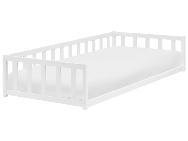 Kids Floor Bed White Pine Wood EU Single Size 3ft with Slatted Frame Bed for Toddler Beliani