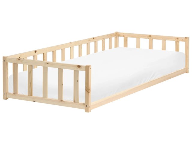 Kids Floor Bed Light Brown Pine Wood EU Single Size 3ft with Slatted Frame Bed for Toddler Beliani