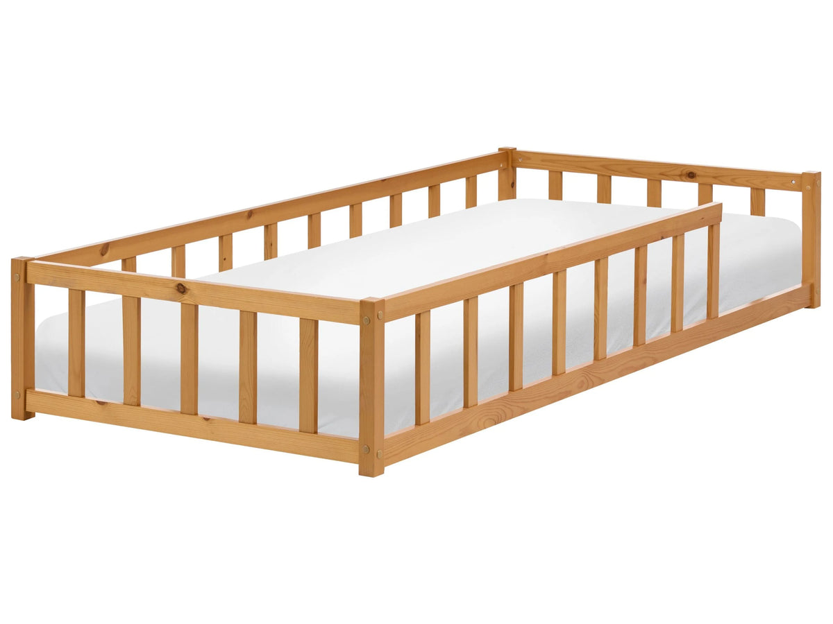 Kids Floor Bed Brown Pine Wood EU Single Size 3ft with Slatted Frame Bed for Toddler Beliani