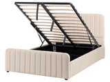 Bed Beige Velvet Upholstered EU Small Double Size With Headboard and Footboard Lift- Up Storage Beliani