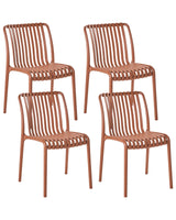 Set of 4 Dining Chairs Light Red Plastic Indoor Outdoor Stacking Garden without Armrests Minimalistic Style Beliani