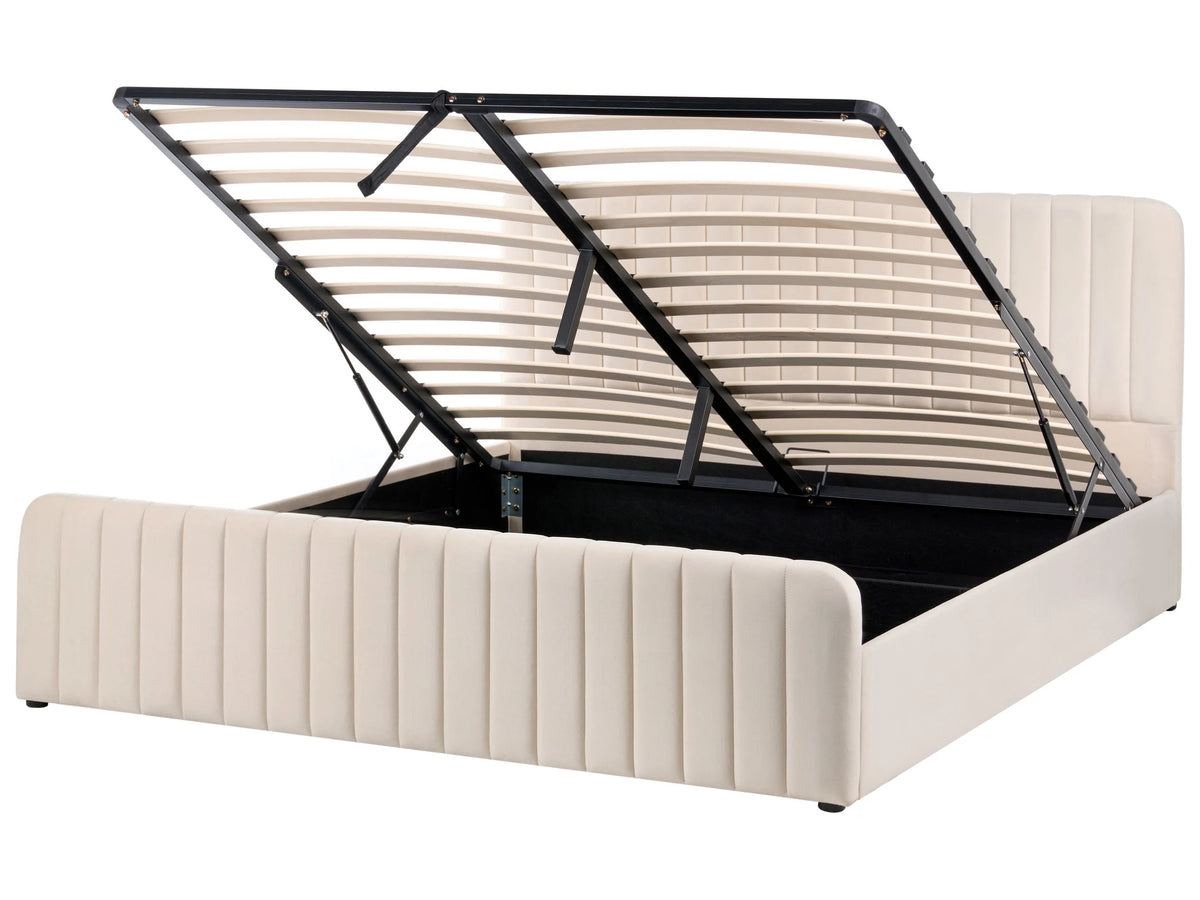 Bed Beige Velvet EU Super King Size 6ft Tufted Headboard Metal Legs Modern Design Beliani