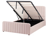 Ottoman Bed Pastel Pink Fabric Upholstered EU Small Double Size With Headboard and Footboard Lift- Up Storage Beliani